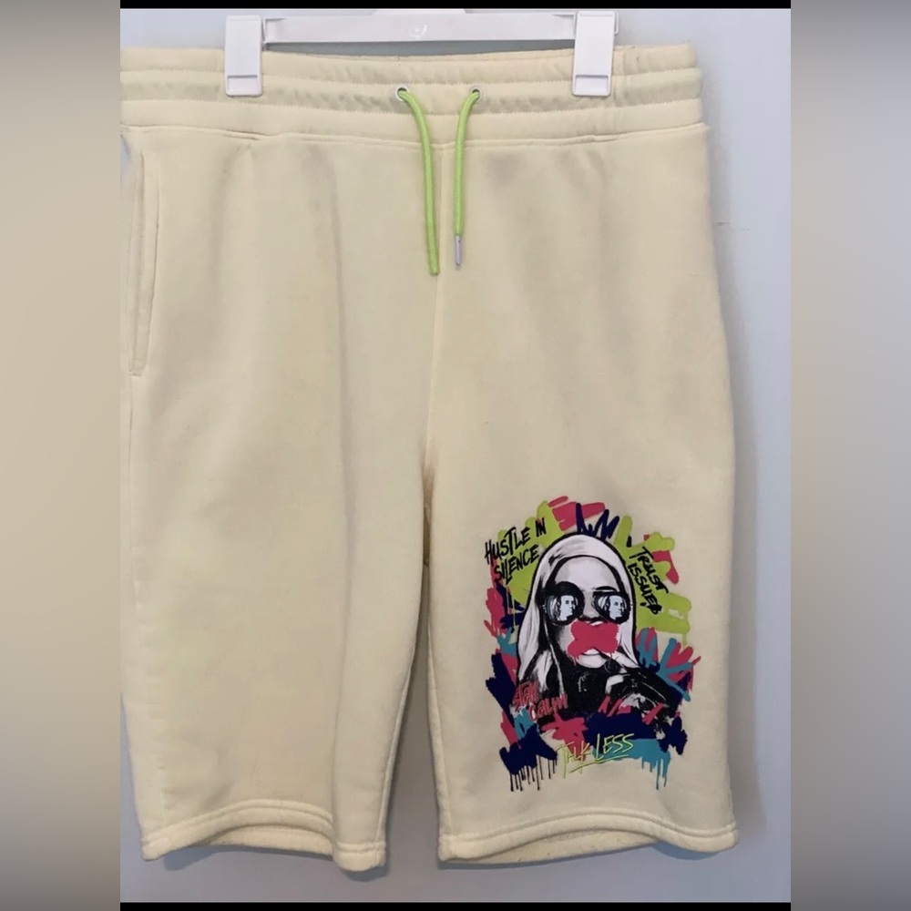 FRPLY Yellow Cartoon Comic Pop Art Unisex Jogger Sweat Pants Shorts XL